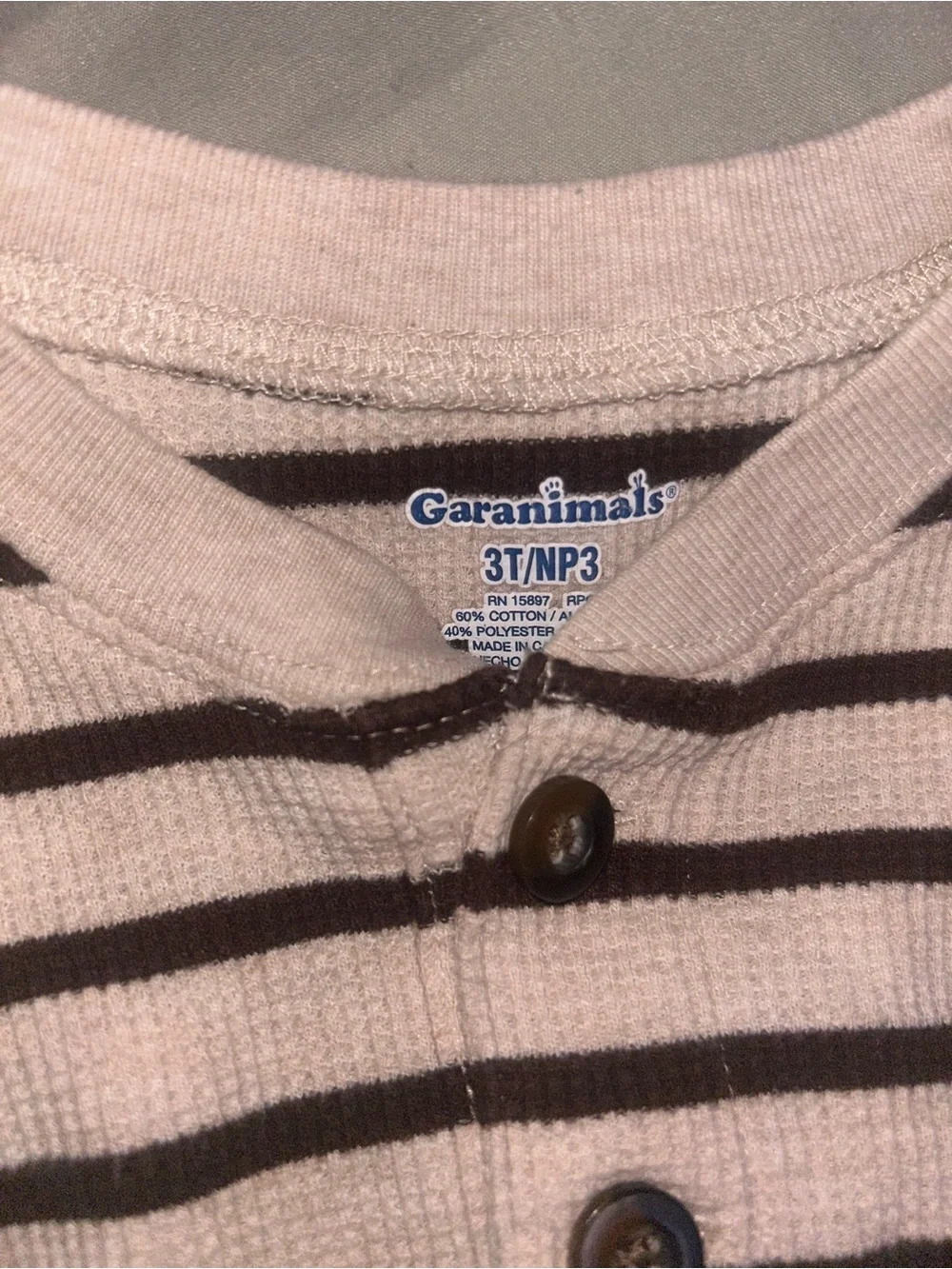 🌼2 for $5🌼 Garanimals Cream & Brown Striped Long-Sleeve Henley